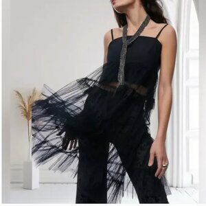 Anthropologie Maeve Black Sheer Overlay Tierred Tulle Dress Small